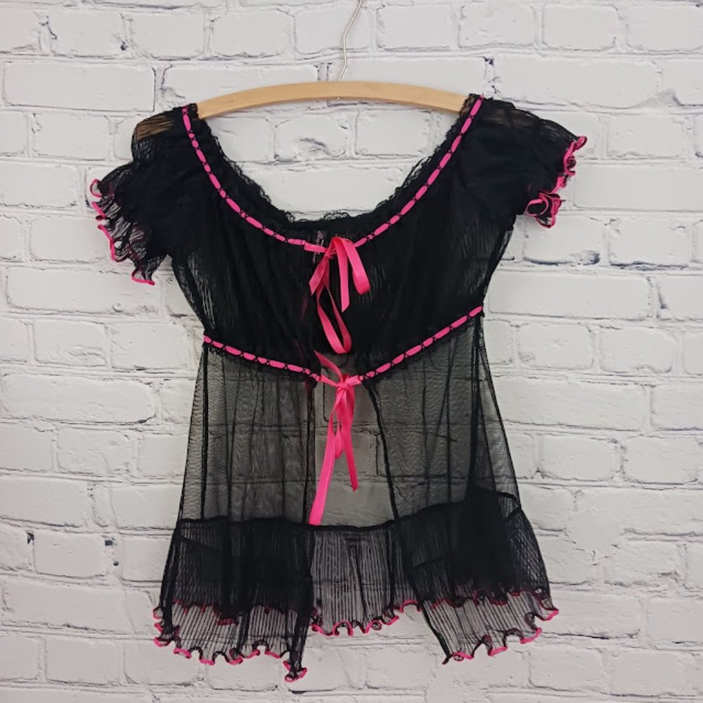 Victoria Secret Womens Sexy Little Things Black Mesh Lace Prairie Nightgown XS/S